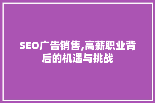 SEO广告销售,高薪职业背后的机遇与挑战