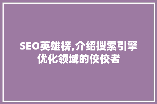SEO英雄榜,介绍搜索引擎优化领域的佼佼者