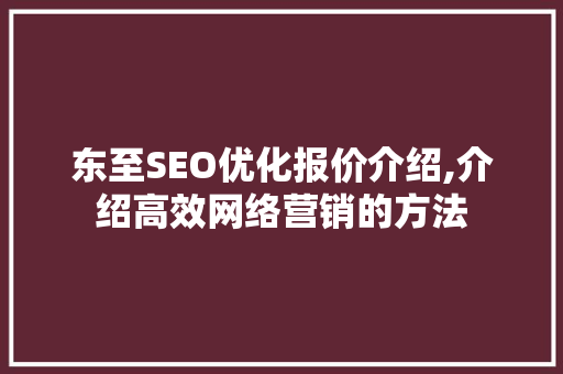 东至SEO优化报价介绍,介绍高效网络营销的方法