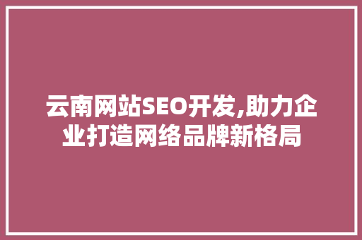 云南网站SEO开发,助力企业打造网络品牌新格局