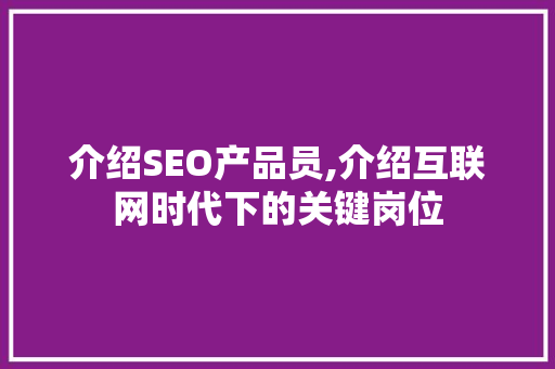 介绍SEO产品员,介绍互联网时代下的关键岗位