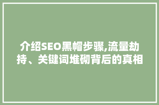 介绍SEO黑帽步骤,流量劫持、关键词堆砌背后的真相
