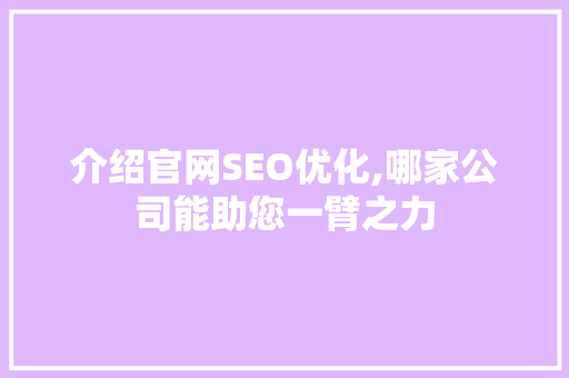 介绍官网SEO优化,哪家公司能助您一臂之力