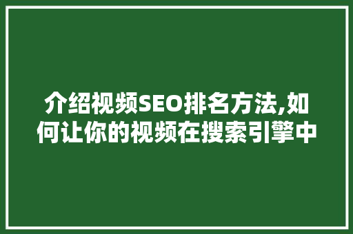 介绍视频SEO排名方法,如何让你的视频在搜索引擎中脱颖而出
