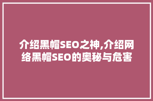 介绍黑帽SEO之神,介绍网络黑帽SEO的奥秘与危害