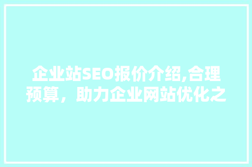 企业站SEO报价介绍,合理预算，助力企业网站优化之路