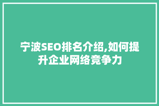 宁波SEO排名介绍,如何提升企业网络竞争力