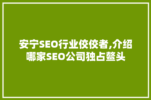 安宁SEO行业佼佼者,介绍哪家SEO公司独占鳌头