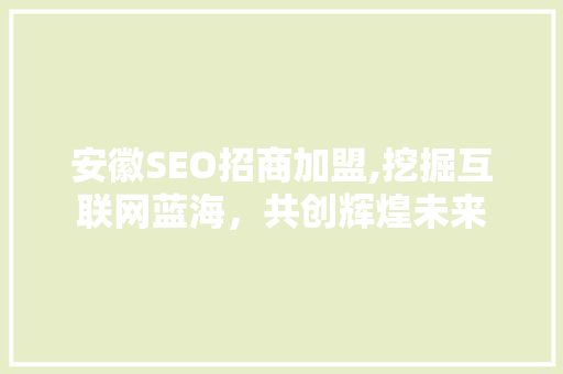 安徽SEO招商加盟,挖掘互联网蓝海，共创辉煌未来