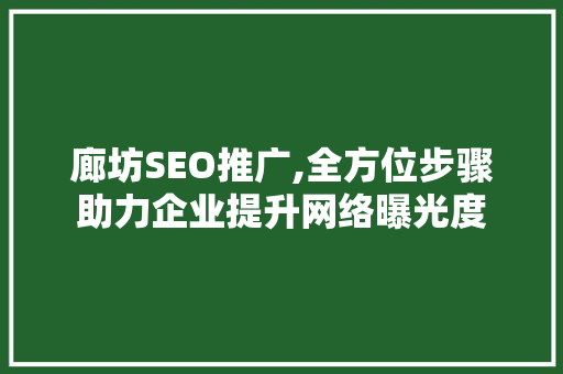 廊坊SEO推广,全方位步骤助力企业提升网络曝光度