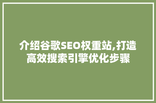 介绍谷歌SEO权重站,打造高效搜索引擎优化步骤  第1张