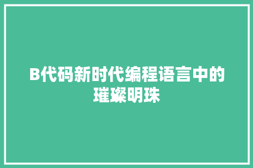 B代码新时代编程语言中的璀璨明珠