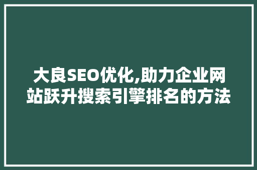 大良SEO优化,助力企业网站跃升搜索引擎排名的方法  第1张