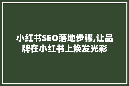 小红书SEO落地步骤,让品牌在小红书上焕发光彩