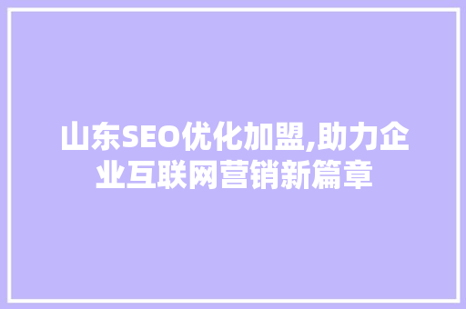 山东SEO优化加盟,助力企业互联网营销新篇章
