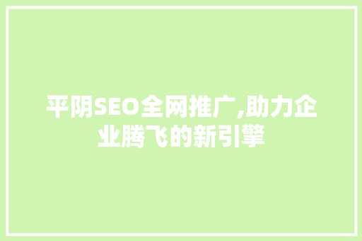 平阴SEO全网推广,助力企业腾飞的新引擎
