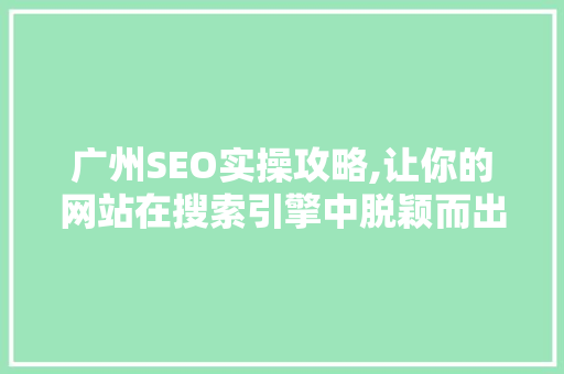 广州SEO实操攻略,让你的网站在搜索引擎中脱颖而出