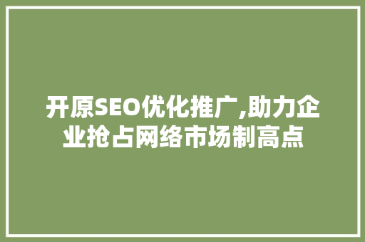 开原SEO优化推广,助力企业抢占网络市场制高点