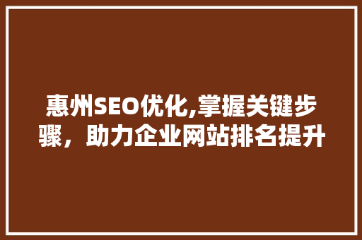 惠州SEO优化,掌握关键步骤，助力企业网站排名提升