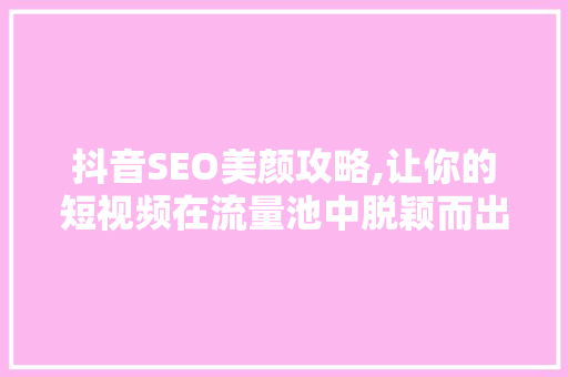 抖音SEO美颜攻略,让你的短视频在流量池中脱颖而出