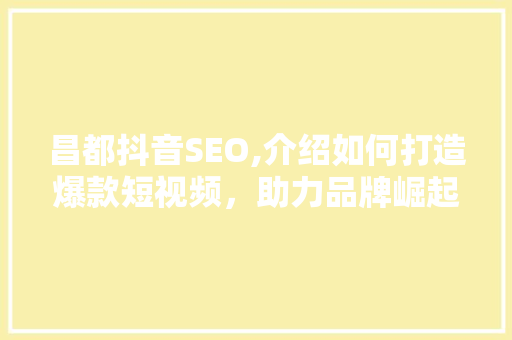 昌都抖音SEO,介绍如何打造爆款短视频，助力品牌崛起