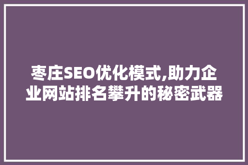 枣庄SEO优化模式,助力企业网站排名攀升的秘密武器