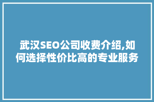 武汉SEO公司收费介绍,如何选择性价比高的专业服务