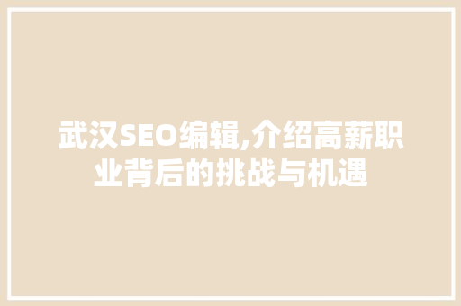 武汉SEO编辑,介绍高薪职业背后的挑战与机遇