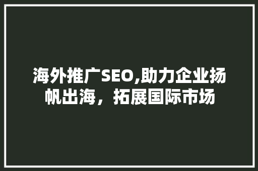 海外推广SEO,助力企业扬帆出海，拓展国际市场
