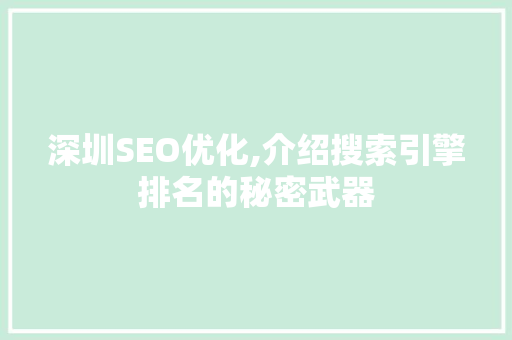 深圳SEO优化,介绍搜索引擎排名的秘密武器