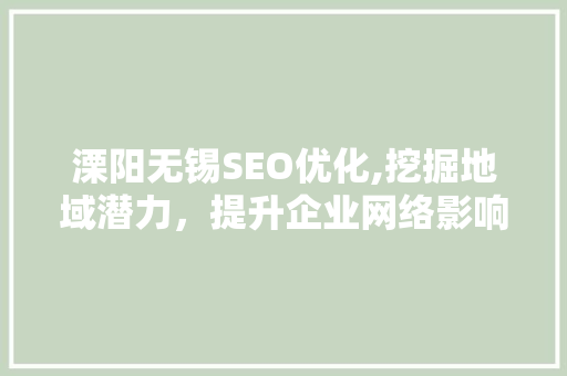 溧阳无锡SEO优化,挖掘地域潜力，提升企业网络影响力