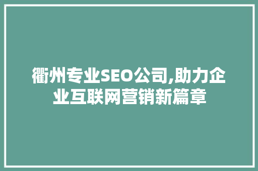 衢州专业SEO公司,助力企业互联网营销新篇章