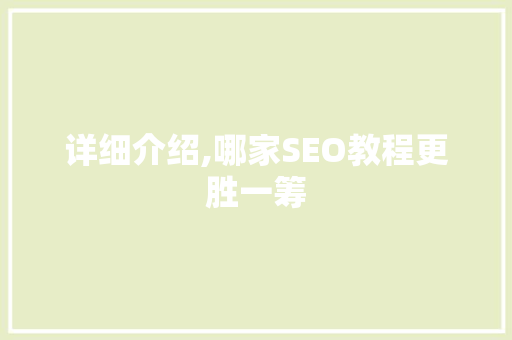 详细介绍,哪家SEO教程更胜一筹