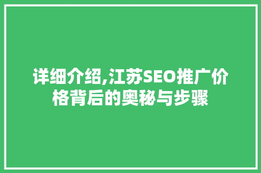 详细介绍,江苏SEO推广价格背后的奥秘与步骤
