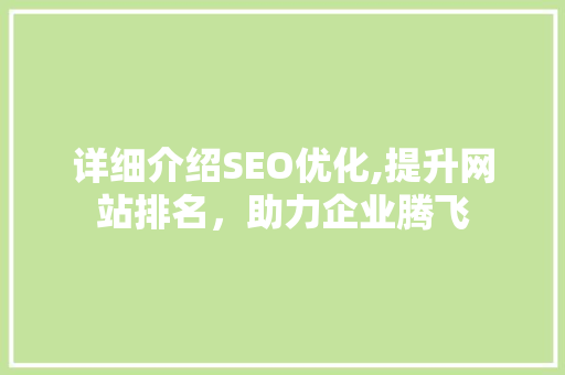 详细介绍SEO优化,提升网站排名，助力企业腾飞