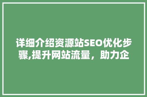 详细介绍资源站SEO优化步骤,提升网站流量，助力企业腾飞