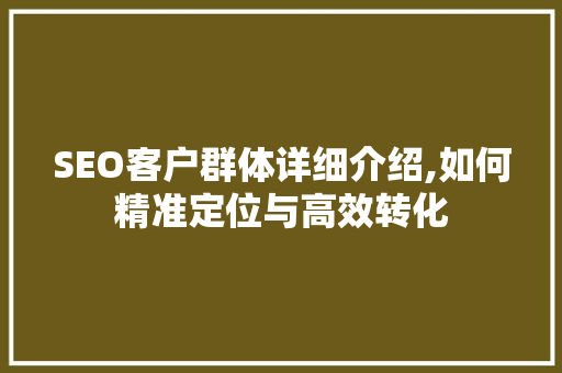 SEO客户群体详细介绍,如何精准定位与高效转化