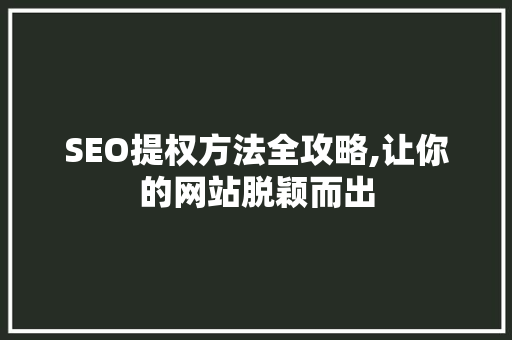 SEO提权方法全攻略,让你的网站脱颖而出