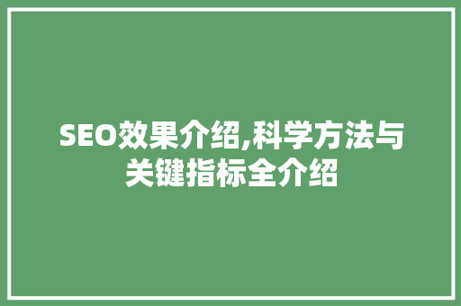 SEO效果介绍,科学方法与关键指标全介绍  第1张