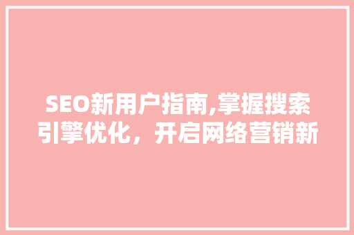 SEO新用户指南,掌握搜索引擎优化，开启网络营销新篇章