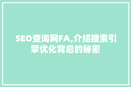 SEO查询网FA,介绍搜索引擎优化背后的秘密