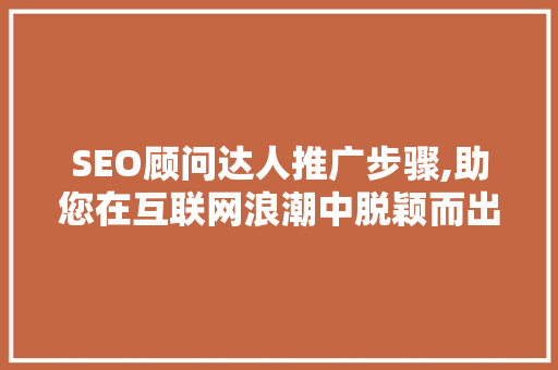 SEO顾问达人推广步骤,助您在互联网浪潮中脱颖而出