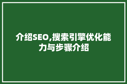 介绍SEO,搜索引擎优化能力与步骤介绍