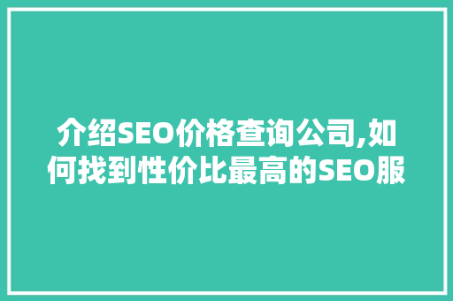 介绍SEO价格查询公司,如何找到性价比最高的SEO服务  第1张