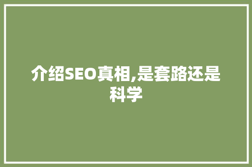 介绍SEO真相,是套路还是科学
