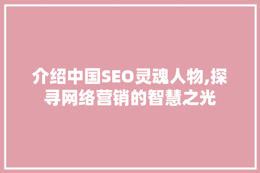 介绍中国SEO灵魂人物,探寻网络营销的智慧之光
