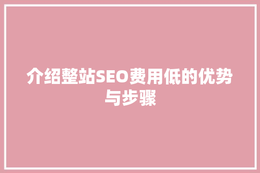 介绍整站SEO费用低的优势与步骤
