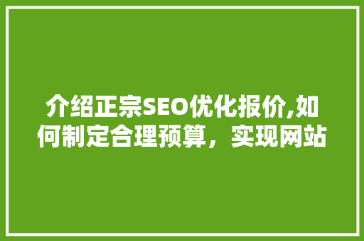 介绍正宗SEO优化报价,如何制定合理预算，实现网站排名提升