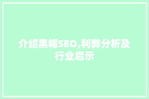 介绍黑帽SEO,利弊分析及行业启示