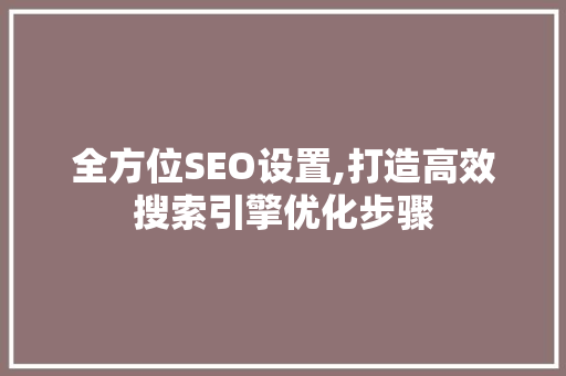 全方位SEO设置,打造高效搜索引擎优化步骤